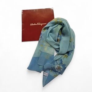 Salvatore Ferragamo Blue Floral Silk Scarf